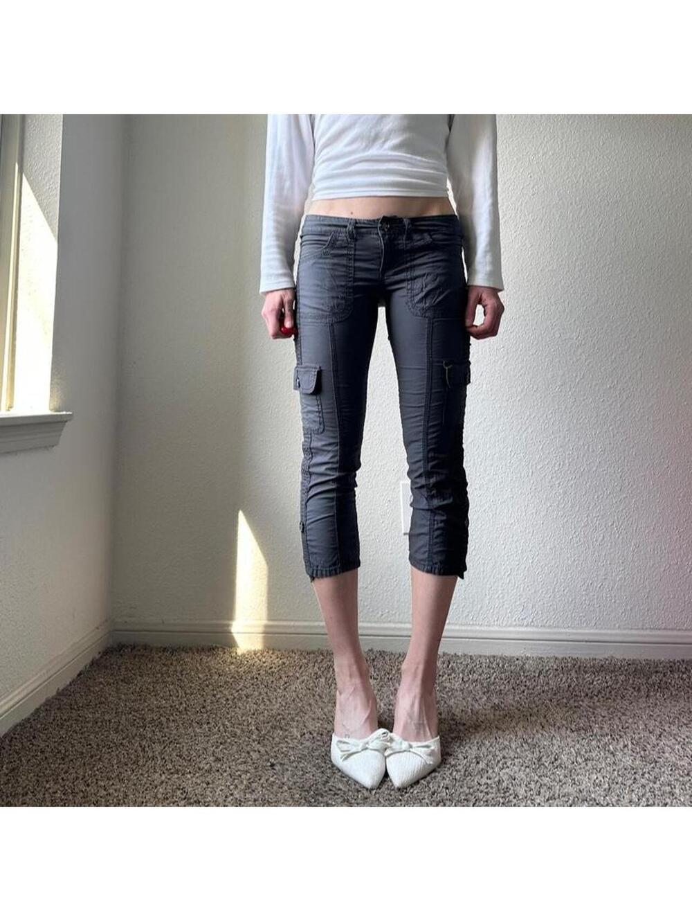 Vintage authentic rare y2k super low rise grey khaki cropped cargo pants